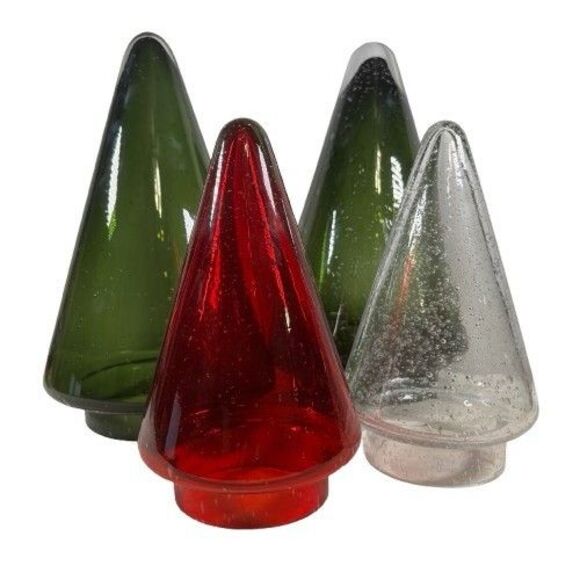 Red Art Glass Christmas Tree Table Decoration Controlled Bubbles Hand Blown 8" - Picture 1 of 12